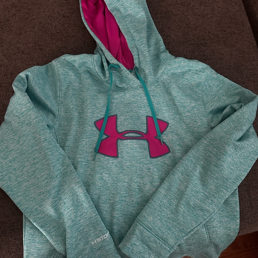 Under Armour Aqua Heather Hoodie with Magenta Logo